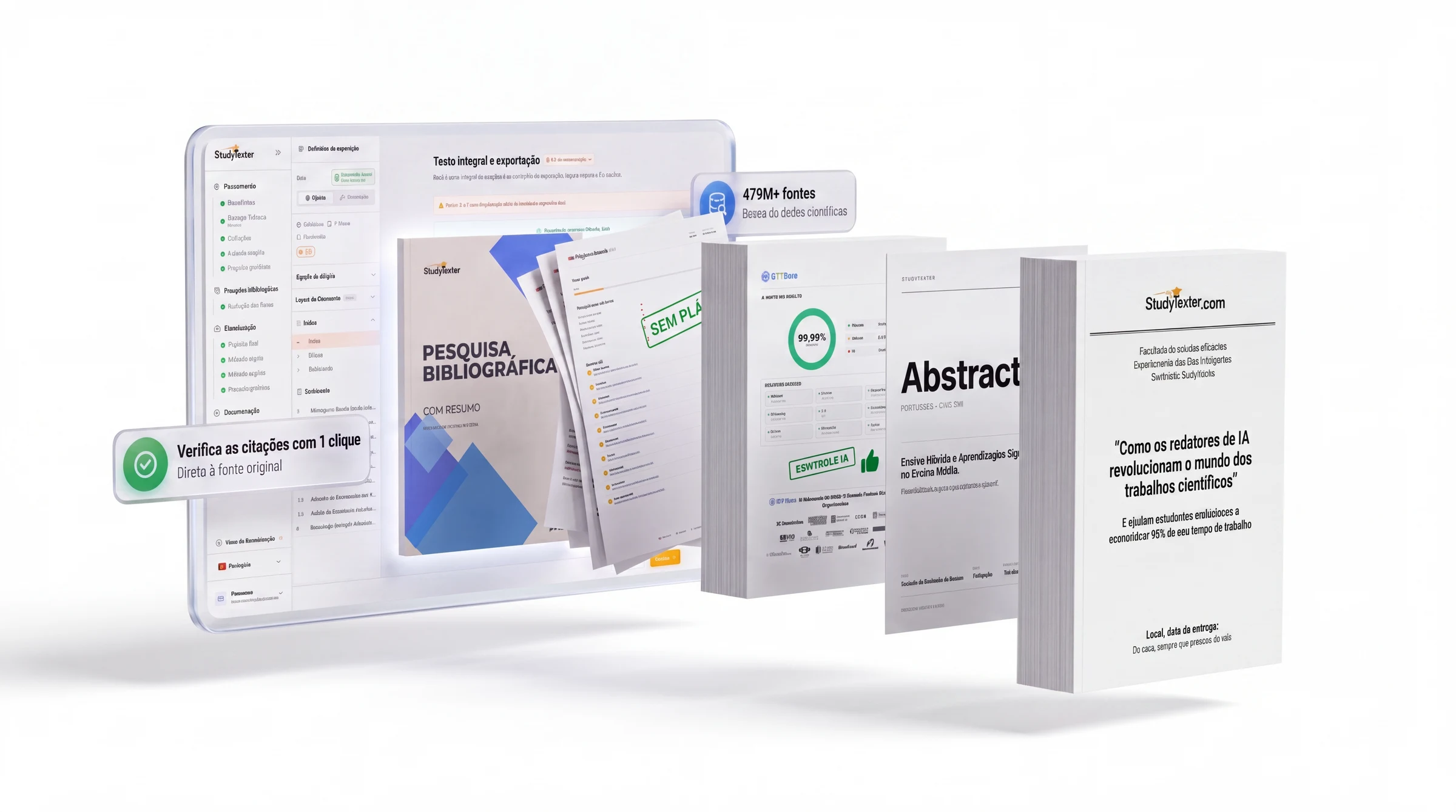 O que a StudyTexter entrega: trabalho terminado, pesquisa bibliográfica, relatório de plágio e controlo de IA